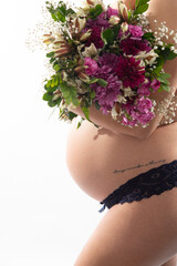 Pregnant portrait professional photo shoot pregnancy caucasian latin american woman big baby belly