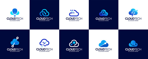 digital storage logo collection with abstract cloud concept, modern technology, logo graphic design.