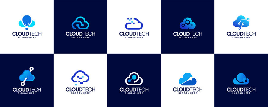 digital storage logo collection with abstract cloud concept, modern technology, logo graphic design.