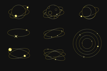 Geometry shapes with stars, planets and galaxies. Celestial forms logo design, alchemy symbol, astronomical signs Isolated. Vector illustration © Varvara_Iur