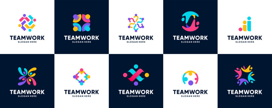 collection of abstract logos community, connection, teamwork, social, logo design illustration.