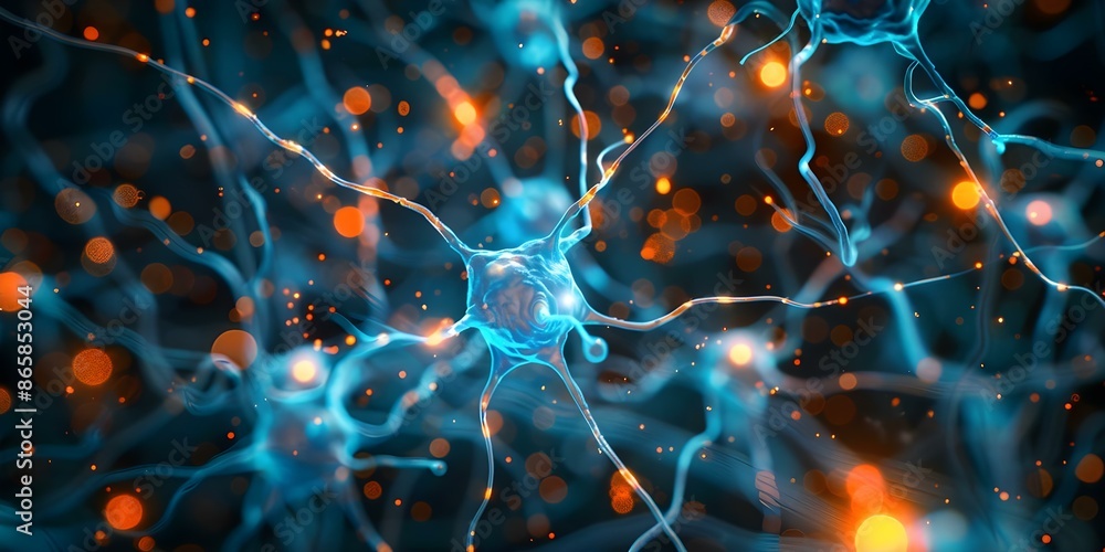 Poster detailed image of neural connections showing complex pathways in human brain. concept brain anatomy,