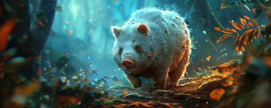 Mystical White Boar in Enchanted Forest