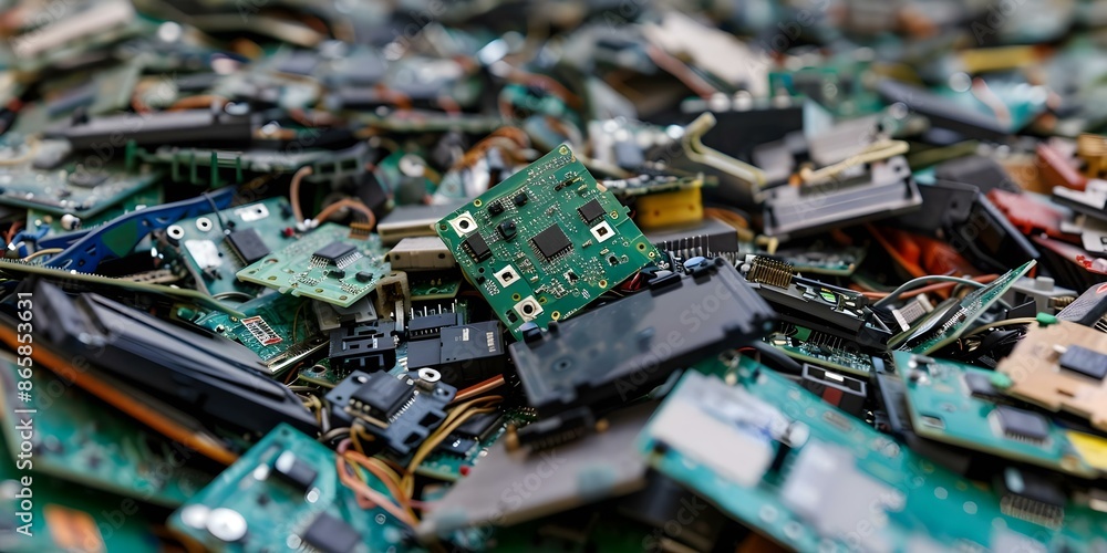Aufkleber hightech recycling facility uses automation to disassemble and sort electronic components. concept r