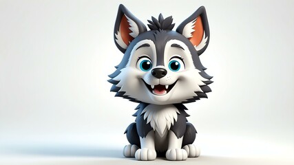Fototapeta premium d cartoon image of a cute happy wolf isolated on whit background