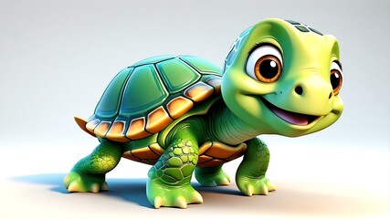 Obraz premium d cartoon image of a cute happy turtle isolated on wh background
