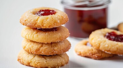 Marmalade filled cookies on a white background