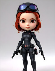 3D Model Cartoon Yui - SpecOps Black Widow Character 3D Rendered on a White Background.