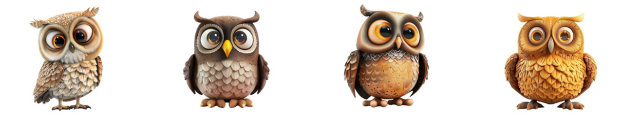 Obraz premium 3D cute happy cartoon owl, isolated on white background