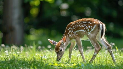 A young deer grazing