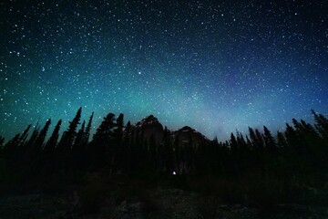 Fantastic starry sky with the Milky Way against the backdrop of the Canadian Rockies