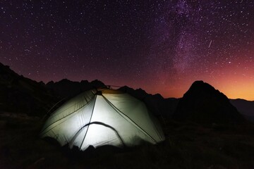 Fantastic starry sky with the Milky Way against the backdrop of the Canadian Rockies