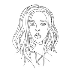 Woman mood print abstract silhouette, young girl, modern abstract line women poster, continuous line drawing, tattoo, logo design, card, isolated vector illustration.