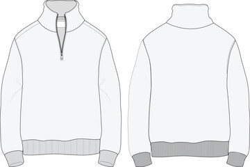 Half Zip Longsleeve Sweatshirt Technical Fashion Illustration Mock-up Template for Design and Tech Packs