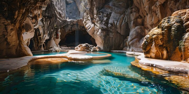 Unique thermal pools in Mexico at Las Grutas De Tolantongo. Concept Natural wonders, Mexico travel, Hot springs, Adventure destinations, Hidden gems
