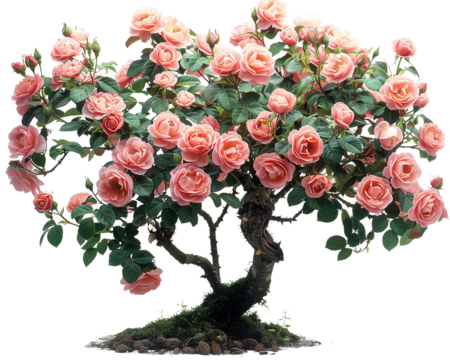 A beautifully blooming rose bush with vibrant pink petals and lush green leaves. Perfect for garden, nature, and floral themes.