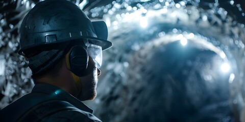 Fototapeta premium Portrait of a coal miner working in a hazardous underground mine. Concept Coal Mining, Hazardous Work Environment, Underground Operations, Industrial Portraits, Worker Safety