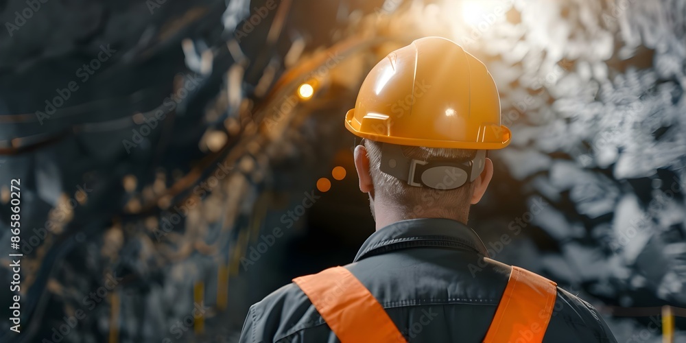 Poster resolute mining engineer working onsite. concept mining operations, engineering challenges, field wo