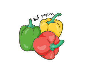 Vector drawing of colorful vegetables with peel and seeds. Tomatoes, bell peppers in red, yellow, green. Healthy food, vegetarian, high in vitamins, food suitable for a diet, weight gain.