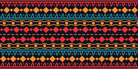 Abstract bright colorful pattern banner design template with tribal aztec style ornament. Ethnic background collection. Ethnic border style seamless pattern. Tribal mexico or african print design art.