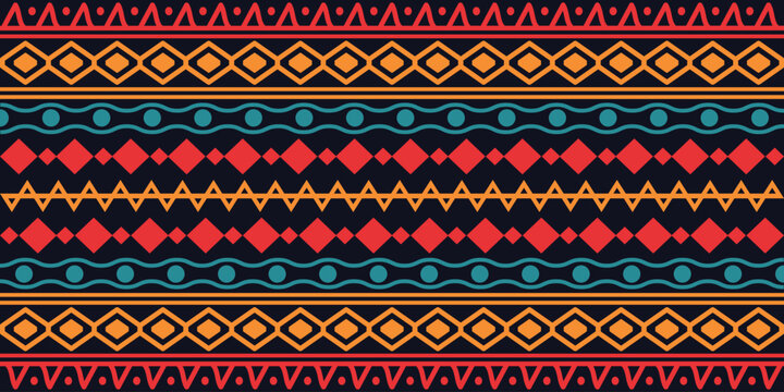 Abstract bright colorful pattern banner design template with tribal aztec style ornament. Ethnic background collection. Ethnic border style seamless pattern. Tribal mexico or african print design art.