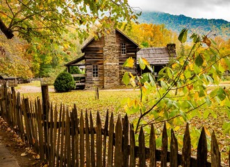A restored vintage house in the visitors center, Smoky Mountain National Park, Tennessee.