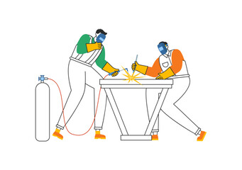 Welding Service Vector Illustration with Professional Welder Job Weld Metal Structures, Pipe and Steel Construction in Flat Cartoon Background