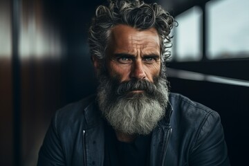 Obraz premium Portrait of a handsome bearded man with long gray beard and mustache.