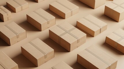 Fototapeta premium Cardboard boxes on a beige surface Concept of shipping