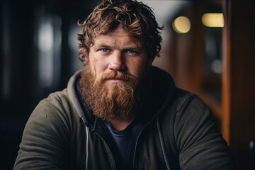 Obraz premium Portrait of a handsome man with long red beard and moustache