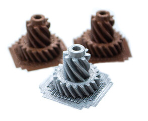 Detailed models printed on 3D printer from polymer close-up isolated on white background. Detailed object created by 3D printer using 3D printing method. Concept 3D Printing. SLA printing technology