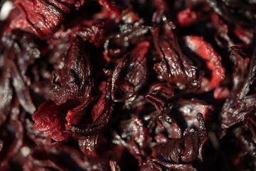 detalle de flor de jamaica roja hervida