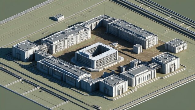 3d wireframe render of a military compoun3d architectur background