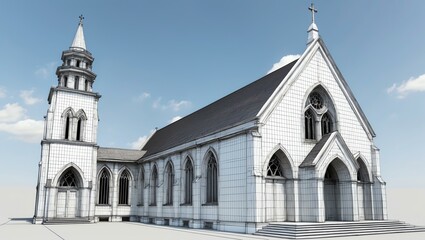 3d wireframe render of a church architecture abstract background