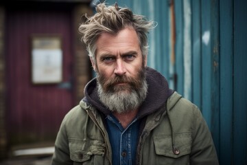 Obraz premium Portrait of a handsome man with long beard and mustache wearing a jacket
