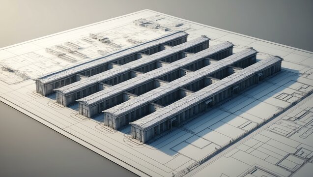 3d wireframe render of a barracks architecture abstrac background