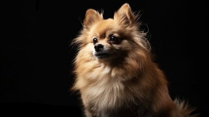 Obraz premium Isolated Studio Shot of Pomeranian Spitz on Black Background
