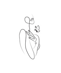 Vector woman minimal hand-drawn illustration. one-line style drawing.

