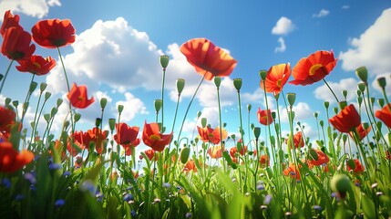 Obraz premium corn poppy flowers on grassland, in a 3d cartoon style