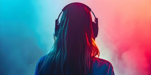 Colorful headphones on girl experiencing auditory hallucinations linked to mental health conditions. Concept Mental Health, Auditory Hallucinations, Colorful Headphones, Stigma, Reality vs Perception