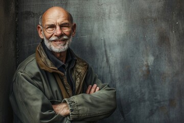 Obraz premium Portrait of a senior man with his arms crossed against a grunge background
