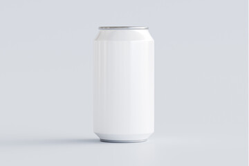 Template of tin can, drink, on white background isolated 3d rendering, cylindrical container for presentation of design and pattern. Mockup blank silver bottle soda or juice