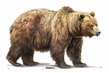 Obraz premium fierce grizzly bear isolated on clean white background realistic animal illustration