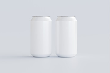 Template of tin can, drink, on white background isolated 3d rendering, cylindrical container for presentation of design and pattern. Mockup blank silver bottle soda or juice