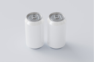 Template of tin can, drink, on white background isolated 3d rendering, cylindrical container for presentation of design and pattern. Mockup blank silver bottle soda or juice