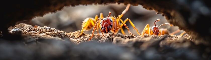 Fototapeta premium Close-up of ants in their natural habitat