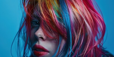 Naklejka premium hair model portrait; colorful hair for promo