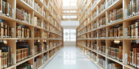 Fuzzy college library interior with bookshelves ideal for business or education. Concept College Library, Bookshelves, Business, Education, Interior Design