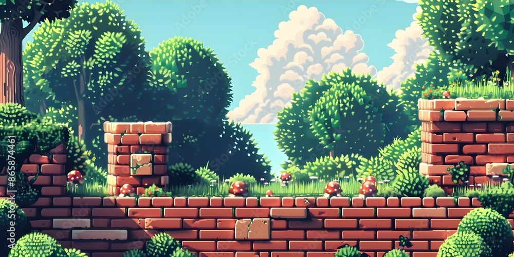 Aufkleber oldschool retro game level design with vintage graphics and scrolling platform. concept retro gaming