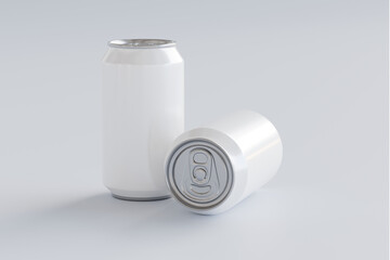 Template of tin can, drink, on white background isolated 3d rendering, cylindrical container for presentation of design and pattern. Mockup blank silver bottle soda or juice